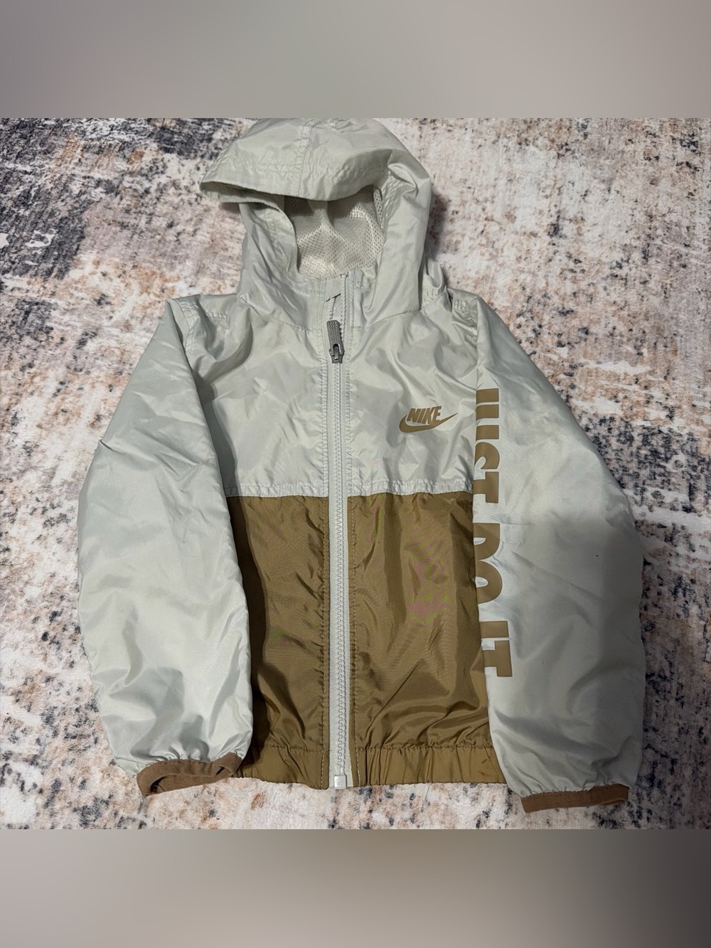 Nike Kids Two-Tone Hooded Rain Jacket - Light Gray & Olive